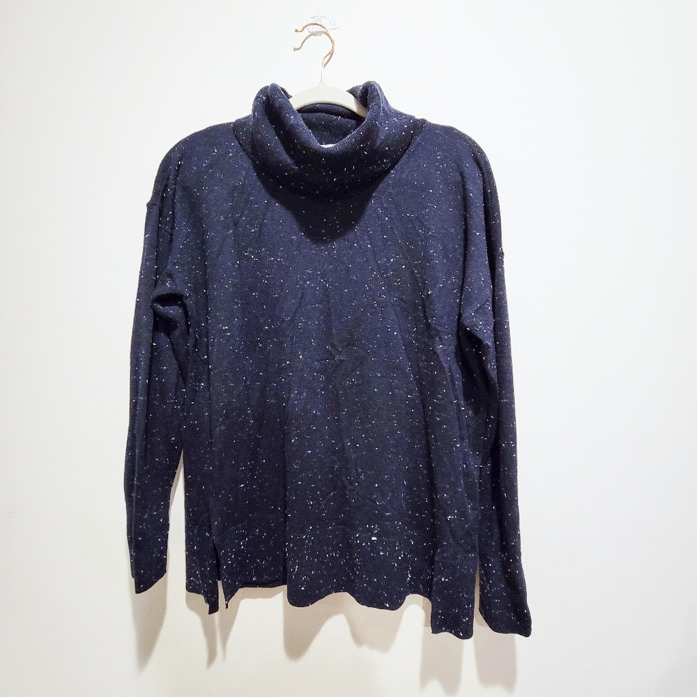LOFT Blue & White Speckled Cowl Neck Sweater